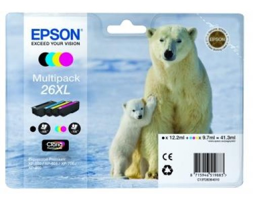 Epson Tusz Stylus XP600 T2636XL CMYK 4pack, 3x 9,7ml + bk12,2ml