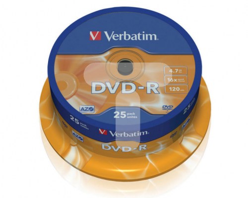 Verbatim DVD-R 16x 4,7GB 25p cake box DataLife+,Adv.AZO+,scratch res, bez nadr