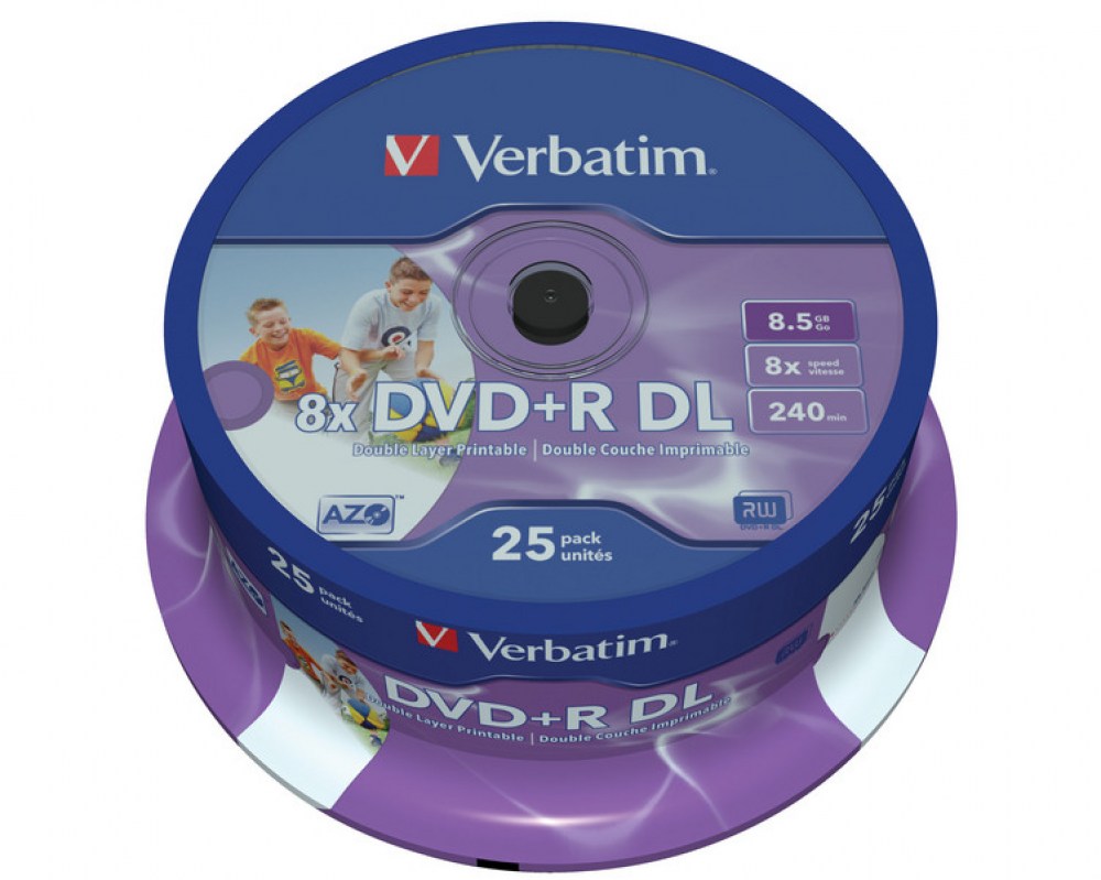 Verbatim DVD+R 8x 8,5GB DL 25p cake box AZO, matte silver, duallayer