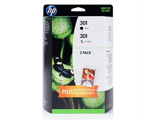 HP Tusz nr 301 BK&C J3M81AE papier 13*18 CH561,CH562 - 10 ark. + 5 kopert