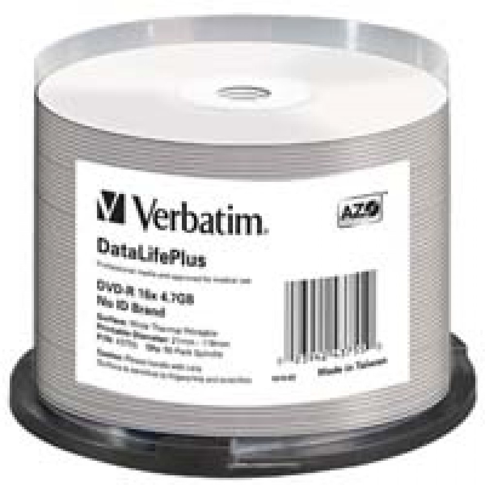 Verbatim DVD-R 16x 4,7GB 50p cake box DataLife+, AdvAZO+, nadruk termiczny