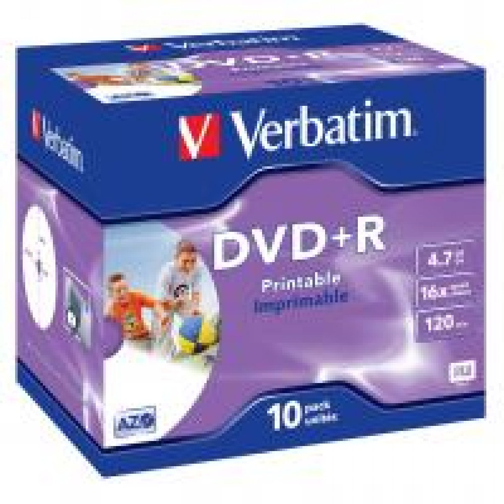 Verbatim DVD+R 16x 4,7GB 10p jewel box DataLife+AZO,Adv.AZO+, Wide Printable