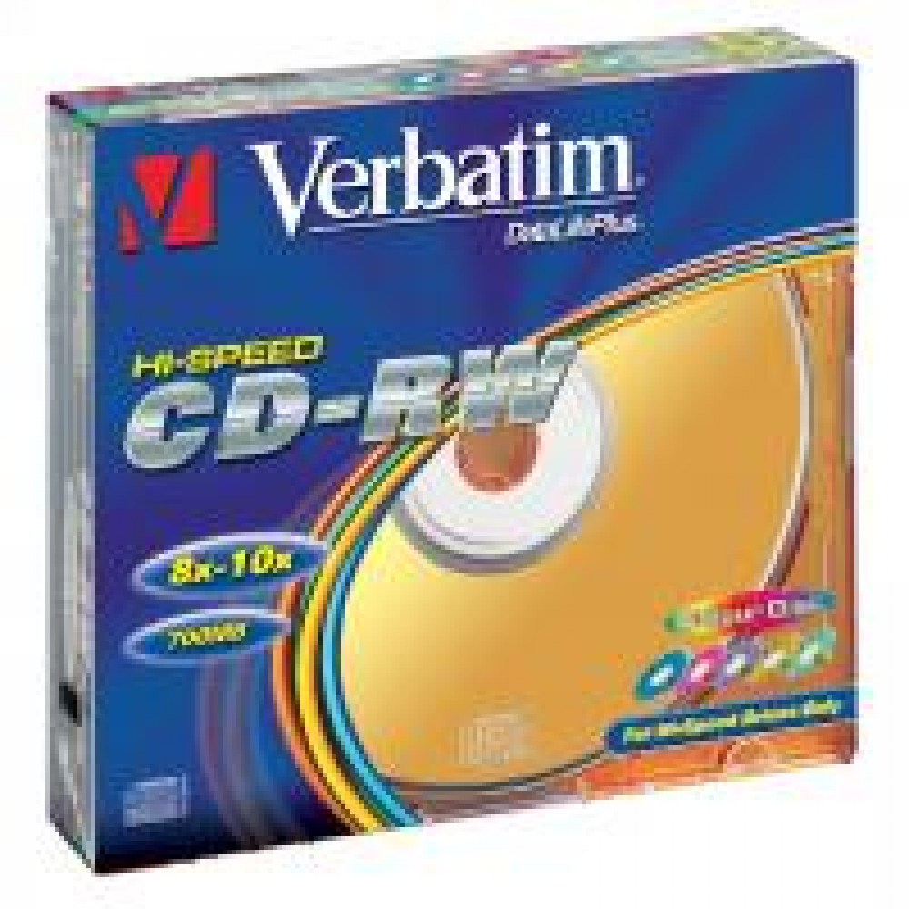 Verbatim CD-RW 12x 700MB 5p jewel slim DataLife+,bez nadruku, kolor