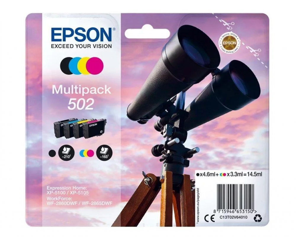 Epson Tusz Stylus 502 T02V640 CMYK 4pack, 550s, 3x3.3/4.6ml