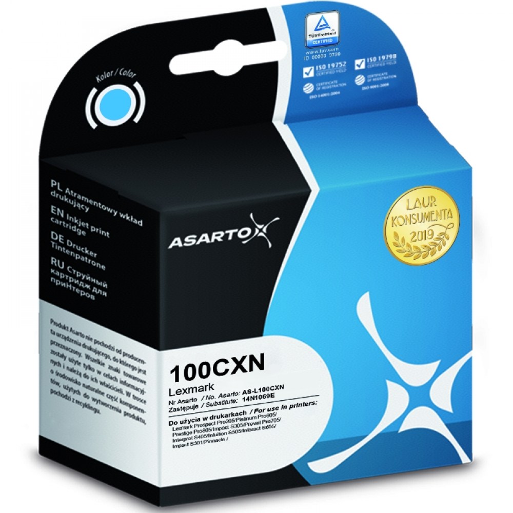 Tusz Asarto do Lexmark 100 | 14 ml | Pro205 / Pro905 | cyan